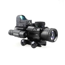 Tactical 4x32 Scope 3-In-1 Combo With 3MOA Red Dot Sight and Green Laser For 20mm Rail,RGB Illuminated Rangefinder Scope Combo