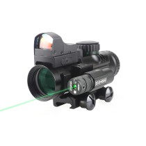 Tactical 4x32 Scope 3-In-1 Combo With 3MOA Red Dot Sight and Green Laser For 20mm Rail,RGB Illuminated Rangefinder Scope Combo