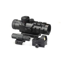 Tactical 4x32 Scope 3-In-1 Combo With 3MOA Red Dot Sight and Green Laser For 20mm Rail,RGB Illuminated Rangefinder Scope Combo