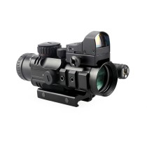 Tactical 4x32 Scope 3-In-1 Combo With 3MOA Red Dot Sight and Green Laser For 20mm Rail,RGB Illuminated Rangefinder Scope Combo