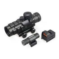 Tactical 4x32 Scope 3-In-1 Combo With 3MOA Red Dot Sight and Green Laser For 20mm Rail,RGB Illuminated Rangefinder Scope Combo