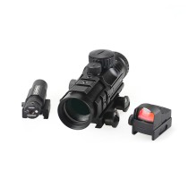 Tactical 4x32 Scope 3-In-1 Combo With 3MOA Red Dot Sight and Green Laser For 20mm Rail,RGB Illuminated Rangefinder Scope Combo