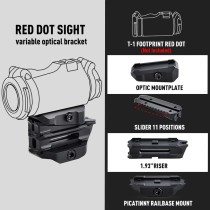 Variable Adjustable Height Optic Red Dot Sight Mount，Optic Mount Plate + Slider + 1.93" Riser + Rail Base Mount Combo