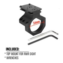 Tactical Sight Top 34mm Ring Size Optical Scope Mount，For 34mm Tube Diameter，With R Series Red Dot Adapter Base