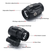 3X Magnifier with 90° Push-Button Flip-To-Side Mount & Riser Plate & Rubber Len Cover for Red Dot Holographic Sight