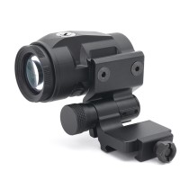 3X Magnifier with 90° Push-Button Flip-To-Side Mount & Riser Plate & Rubber Len Cover for Red Dot Holographic Sight