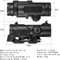 SpecterDR 1x-4x Tactical Scope Fixed Dual Purpose Scope Red Illuminated Red Dot Sight